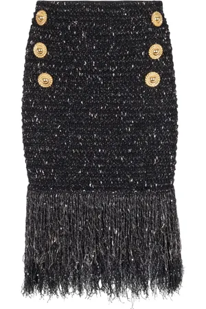 Balmain 6-Button fringed tweed skirt