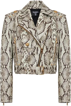 Balmain Python-jacquard cropped biker jacket