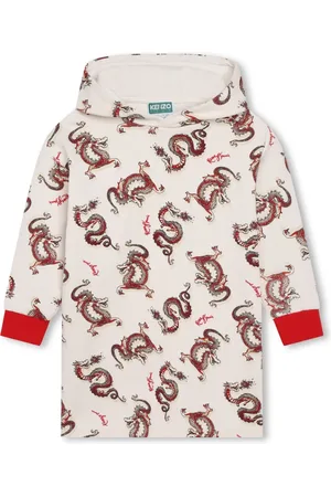 Kenzo Dragon-print cotton hooded dress