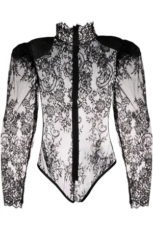 Ana Radu Floral-lace shoulder-pads bodysuit