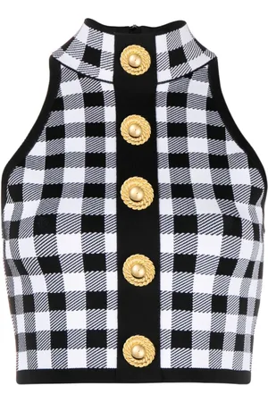 Balmain 5-Button check-pattern crop top