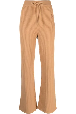 Chocoolate Logo-embroidered ribbed trousers