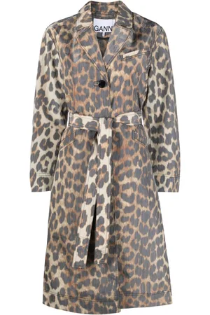 Ganni Leopard Crispy Shell belted coat