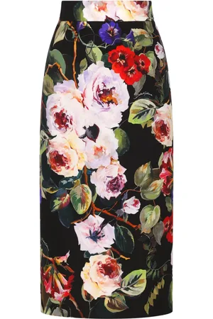 Dolce & Gabbana Floral-print charmeuse pencil skirt