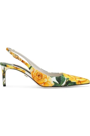 Dolce & Gabbana Floral-print leather slingback pumps