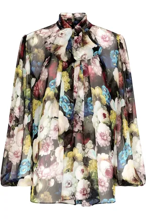 Dolce & Gabbana Floral-print attached-scarf silk blouse