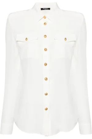 Balmain Embossed-buttons silk shirt
