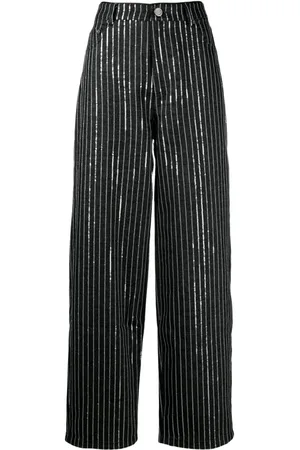 ROTATE Sequinned striped wide-leg jeans