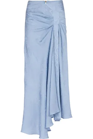 Balmain Snakeskin-jacquard draped silk skirt