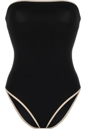 Totême Striped-edge strapless swimsuit