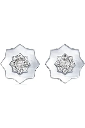 David Morris 18kt white gold Astra diamond and mother-of-pearl earrings