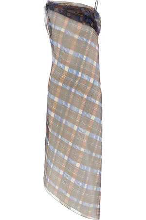 Salvatore Ferragamo Organza plaid-check midi dress