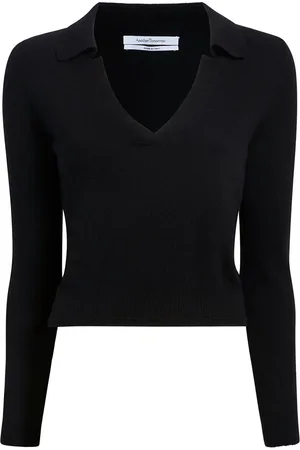 Another Tomorrow Long-sleeve knitted polo top