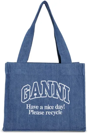 Ganni Logo-embroidered denim shoulder bag