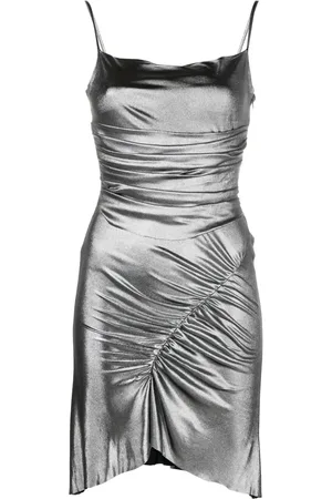 Marine Serre Regenerated ruched metallic jersey minidress