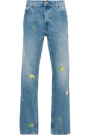 Casablanca Embroidered-design cotton straight-leg jeans