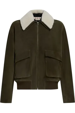Marni Shearling collar zip-up leather jacket