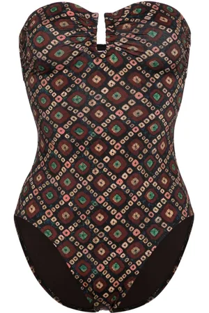 ULLA JOHNSON Geometric-pattern print strapless swimsuit