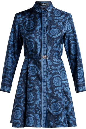 VERSACE Barocco-print belted silk shirtdress