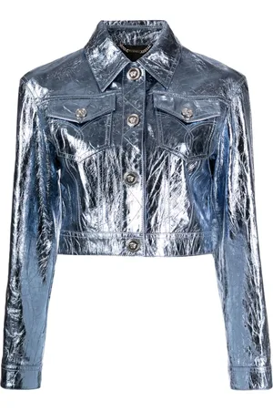 VERSACE X Dua Lipa metallic-effect leather jacket