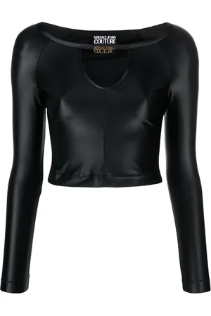 VERSACE Logo-plaque jersey crop top