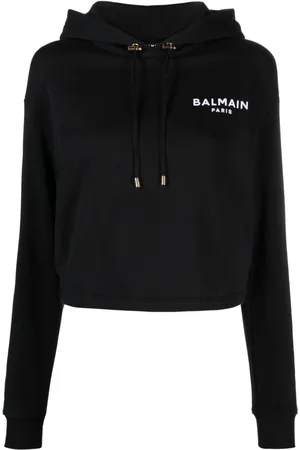 Balmain Logo-flocked cropped hoodie