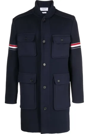 Thom Browne RWB-stripe fine-ribbed coat