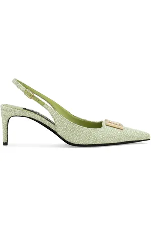 Dolce & Gabbana Logo-plaque raffia slingback pumps