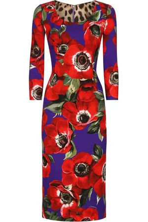 Dolce & Gabbana Poppy-print round-neck midi dress