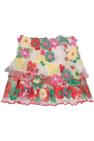 Marlo Floral-embroidery tulle-overlay skirt