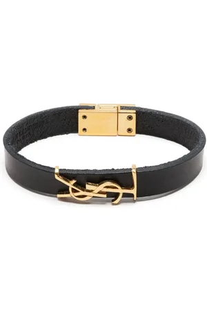 Saint Laurent Leather logo-plaque bracelet