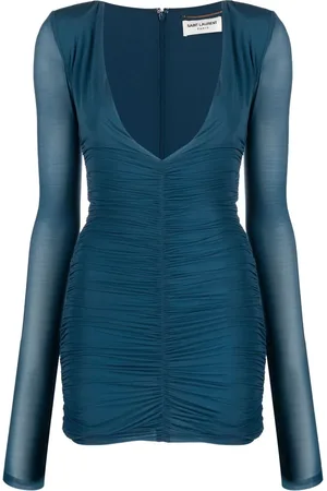 Saint Laurent Ruched V-neck minidress
