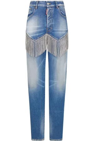 Dsquared2 Slim-cut rhinestone-fringe jeans