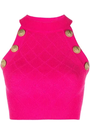 Balmain Lion Head-buttons cropped tank top
