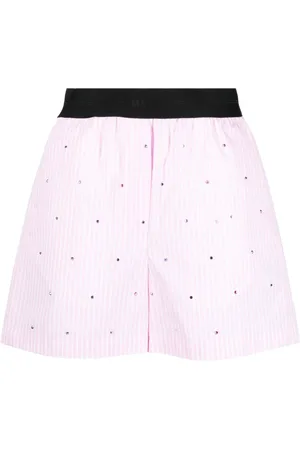 Msgm Rhinestone-embellished striped shorts