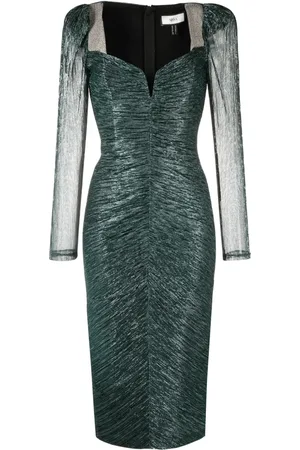 NISSA Ruched lurex midi dress