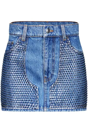 AREA Crystal-embellished denim miniskirt