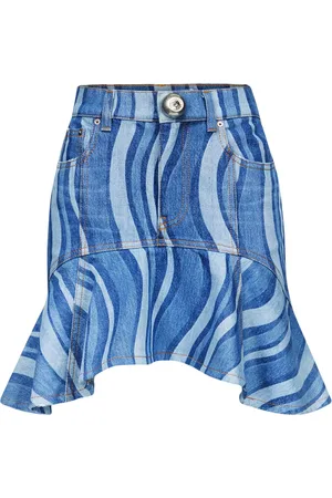 AREA Sunray ruffle-hem denim skirt