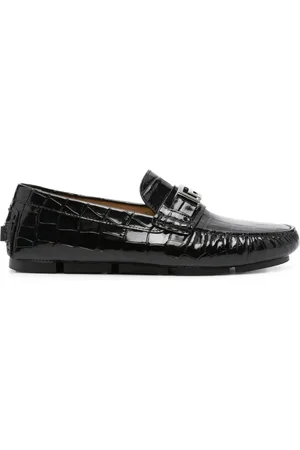 VERSACE Logo-plaque crocodile-effect loafers