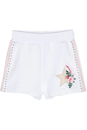 MONNALISA Floral-embroidery striped shorts