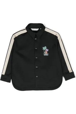 Palm Angels Logo-print striped shirt jacket