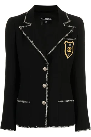 CHANEL 2005 Emblem tweed-trim blazer