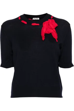 Miu Miu 2000s ribbon-detail wool top