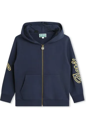Kenzo Logo-embroidered zip-fastening cotton hoodie