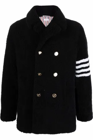Thom Browne 4-Bar stripe shearling peacoat