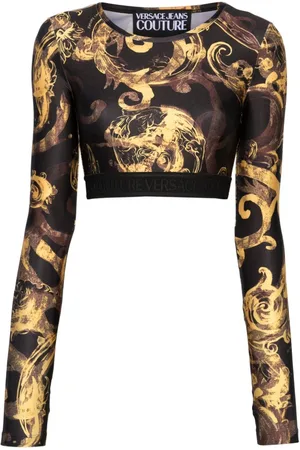 VERSACE Baroque-print cropped top