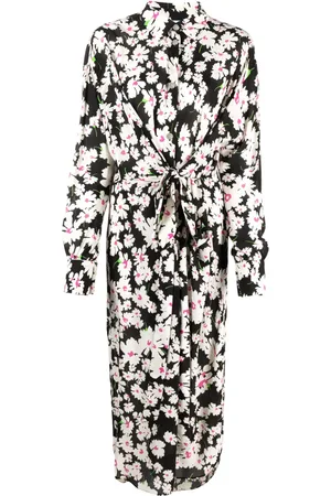 Msgm Floral-print tie-fastening cady midi dress
