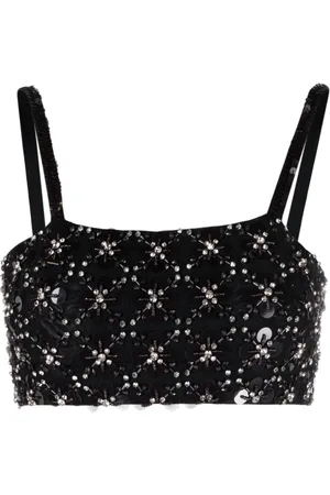 P.A.R.O.S.H. Rhinestone-embellished mesh cropped top