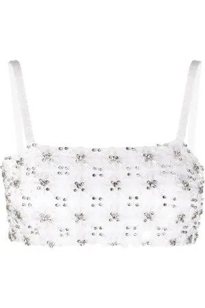 P.A.R.O.S.H. Rhinestone-embellished mesh cropped top