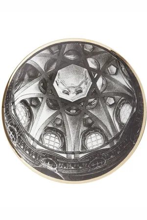 FORNASETTI Glazed graphic-print plate